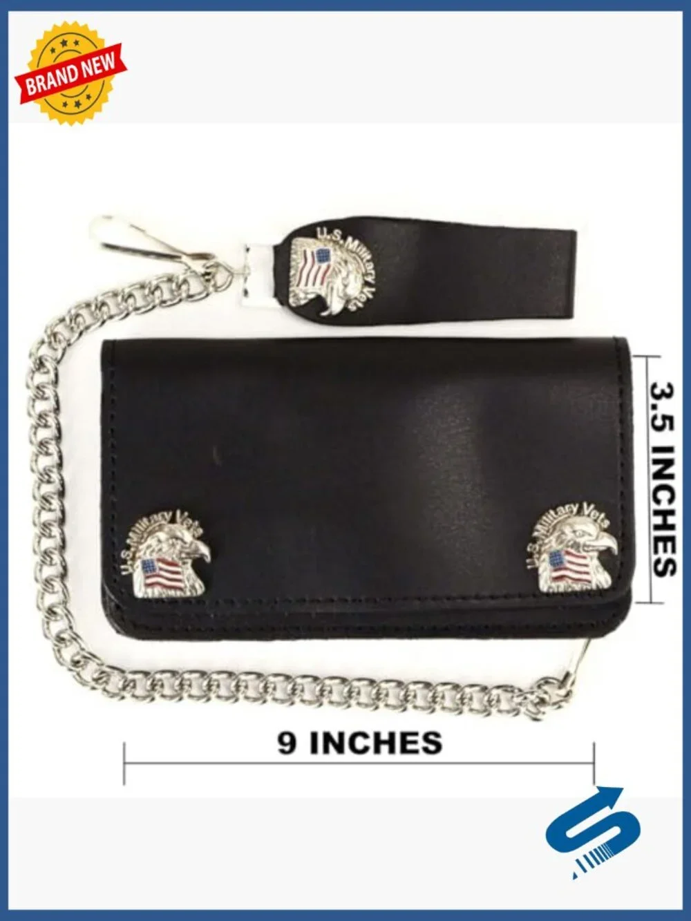 Men's Leather Bi-Fold Biker Wallet with Removable Chain